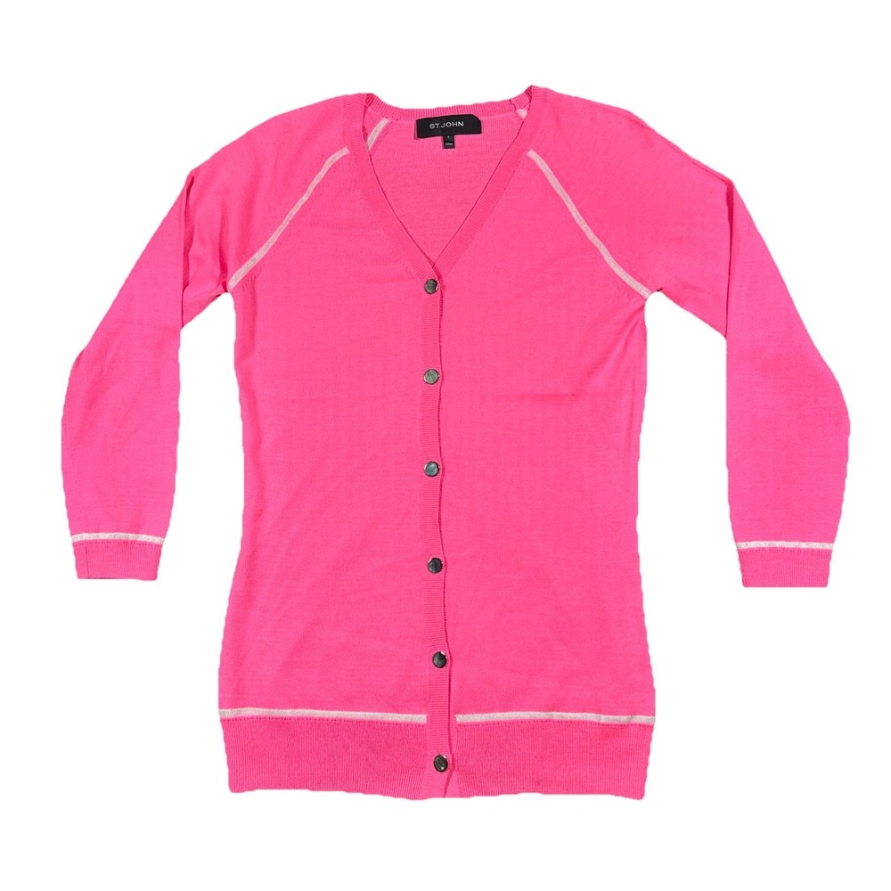 St. John Women's Pink Wool Cardigan Sweater P Button Long Sleeve Top